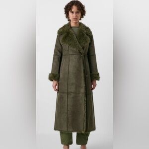 Gap x Cult Gaia Olive Green Vegan Suede Wrap Coat. Size small